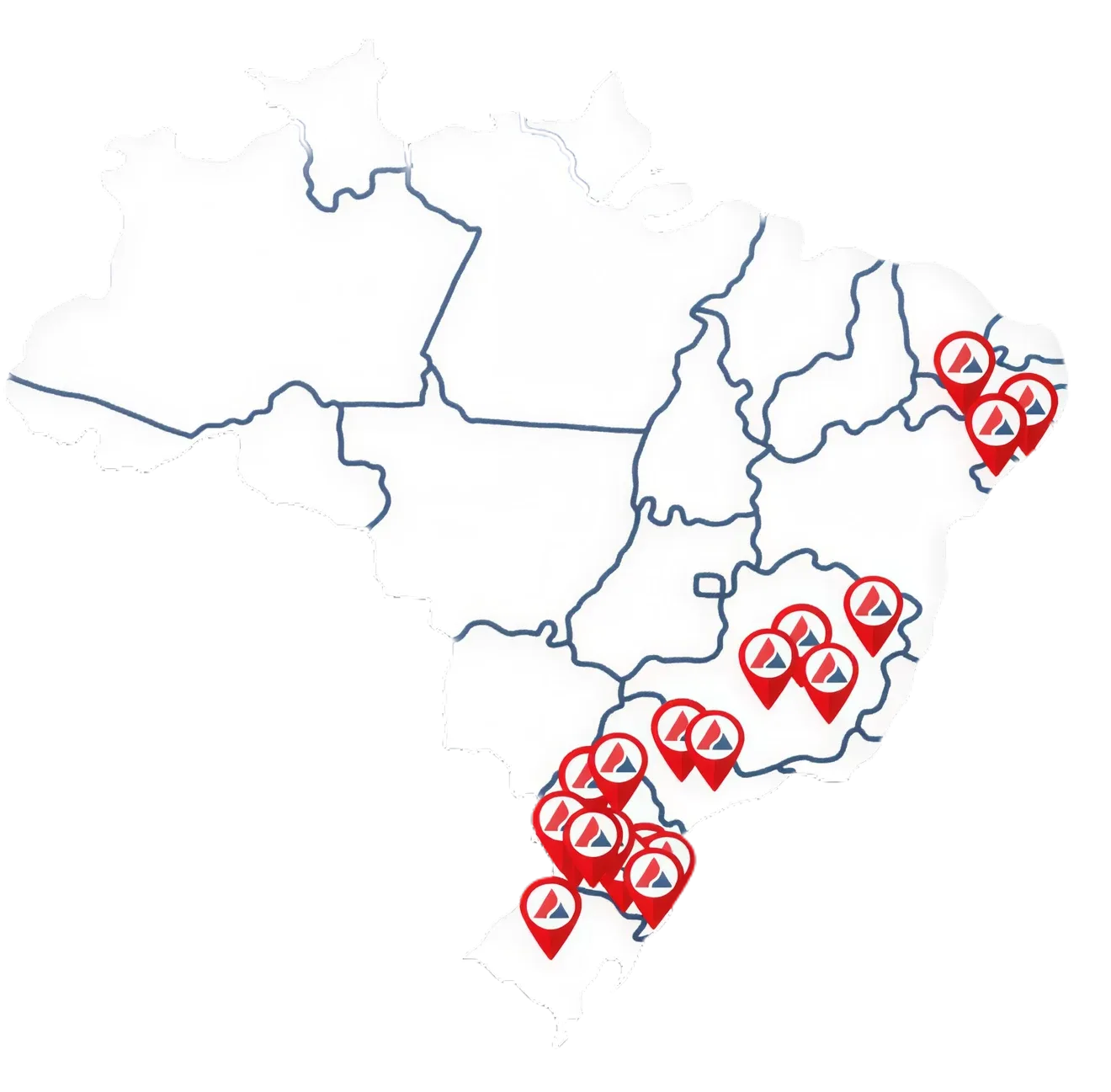 Mapa de atuação da Siprevi Engenharia nos estados brasileiros